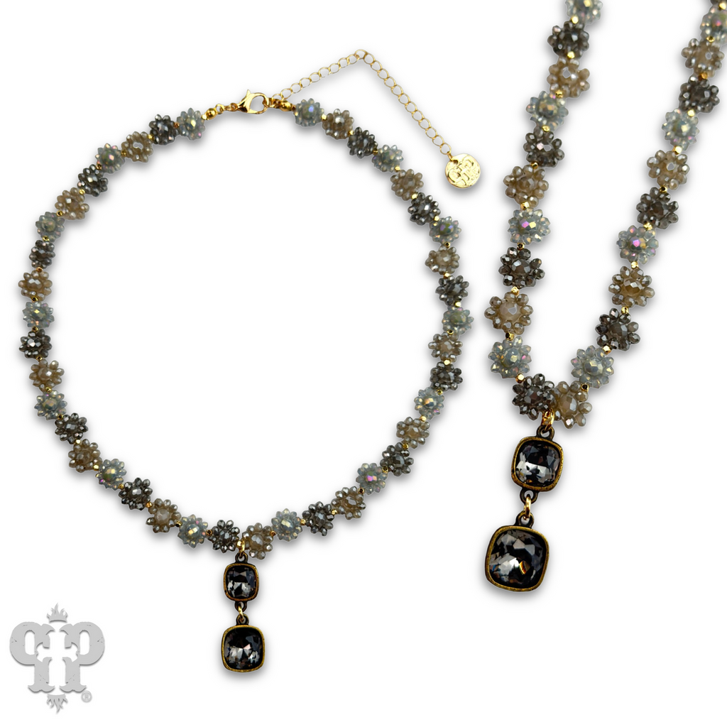 Bead woven flower necklace with crystal from Swarovski®
