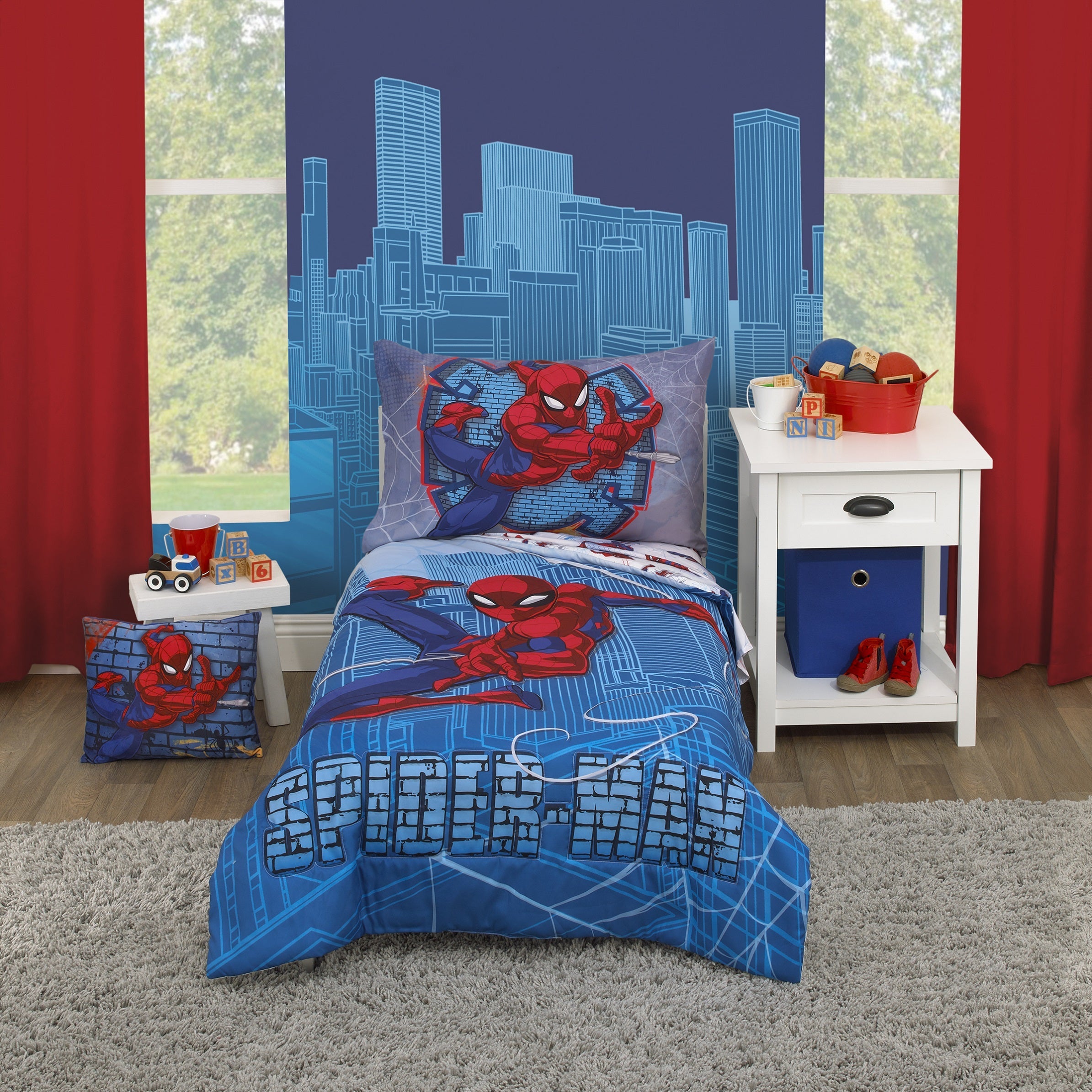 Marvel Spider-Man Wall Crawler Red, White, and Blue Spider Webs Super Soft Toddler Pillow