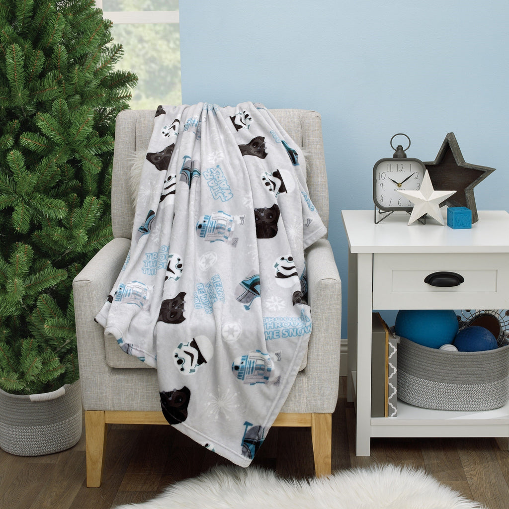Legacy Grey and Blue Merry Force Be With You Christmas Holiday Seasonal Toddler Blanket