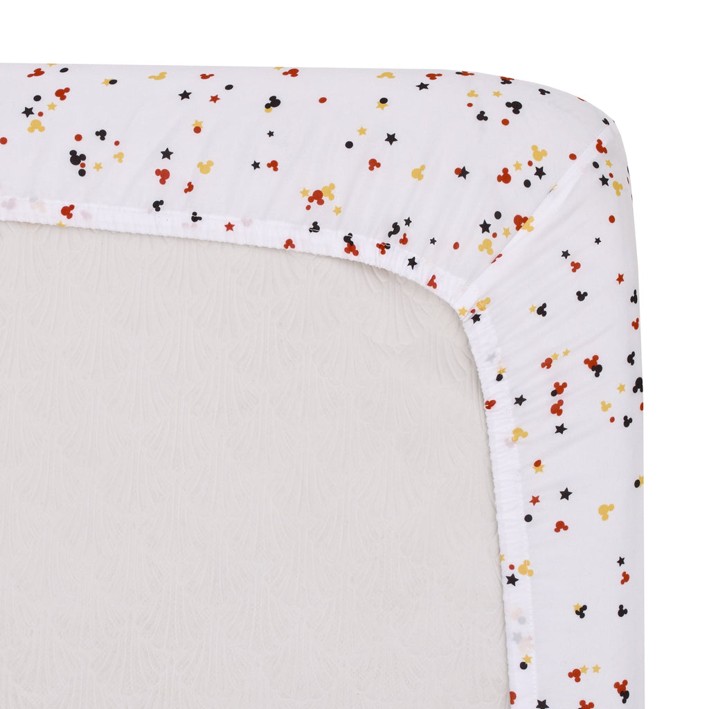 Mickey Mouse - Red, Yellow, Black and White Mickey Confetti Nursery Fitted Crib Sheet
