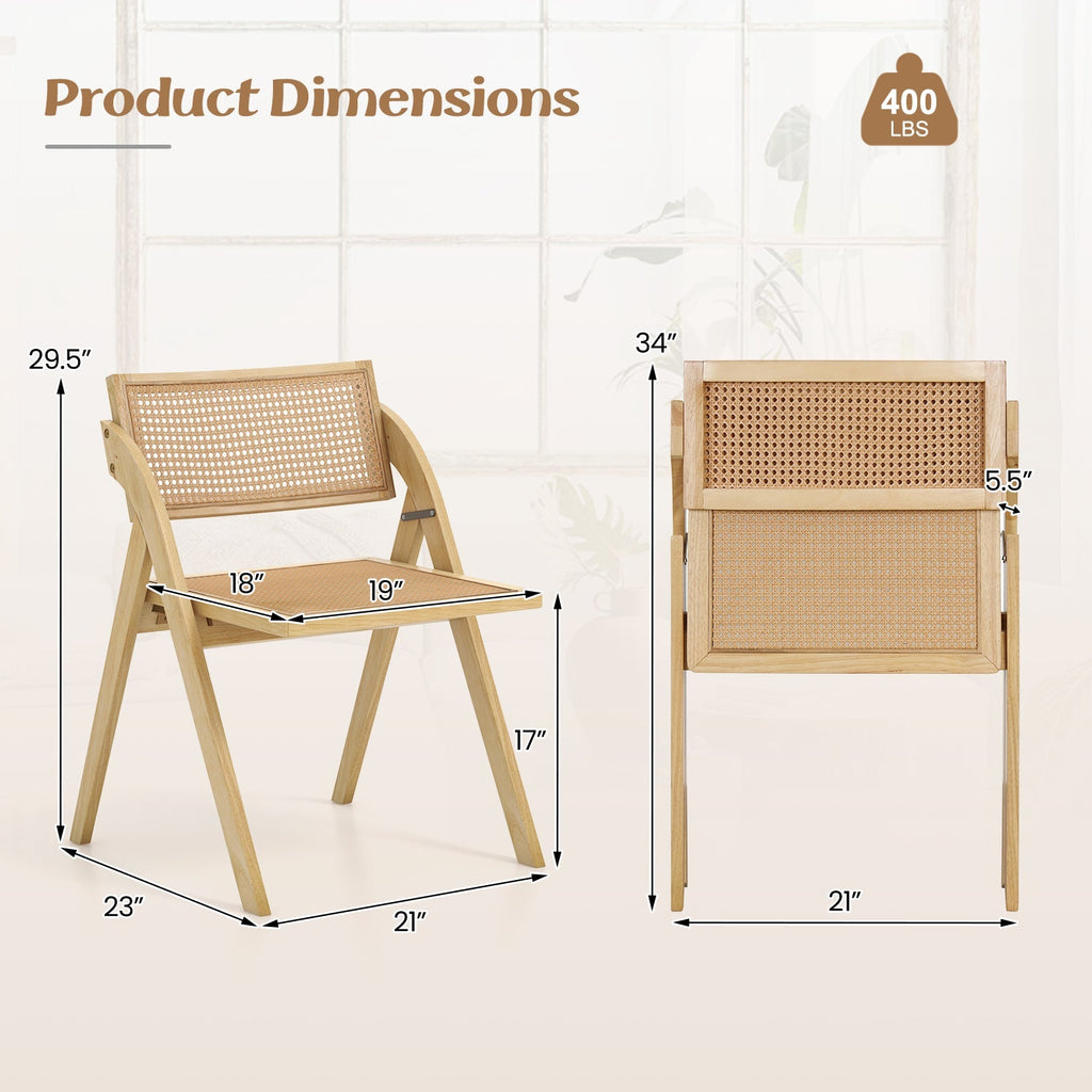 Foldable Dining Chairs Set of 2 with Woven Rattan Backrest