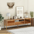 Mirrored TV Stand for TV up to 65 Inch with Spacious Tabletop and 2 Storage Cabinets-Natural