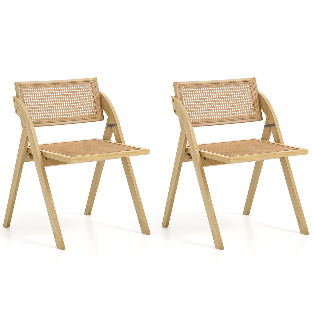 Foldable Dining Chairs Set of 2 with Woven Rattan Backrest