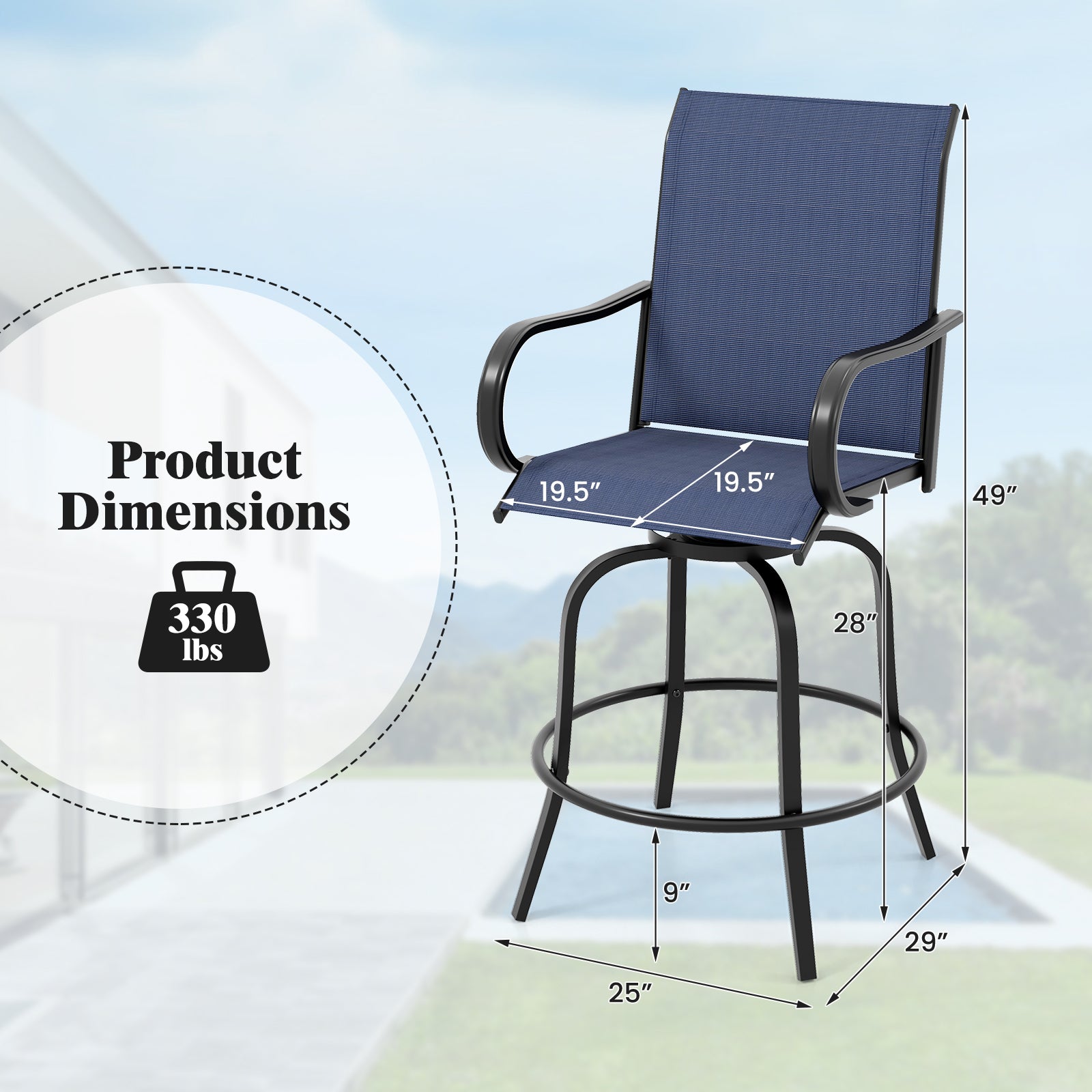 2 Pieces 360 Rotating Bar Stool Set with Armrests for Patio