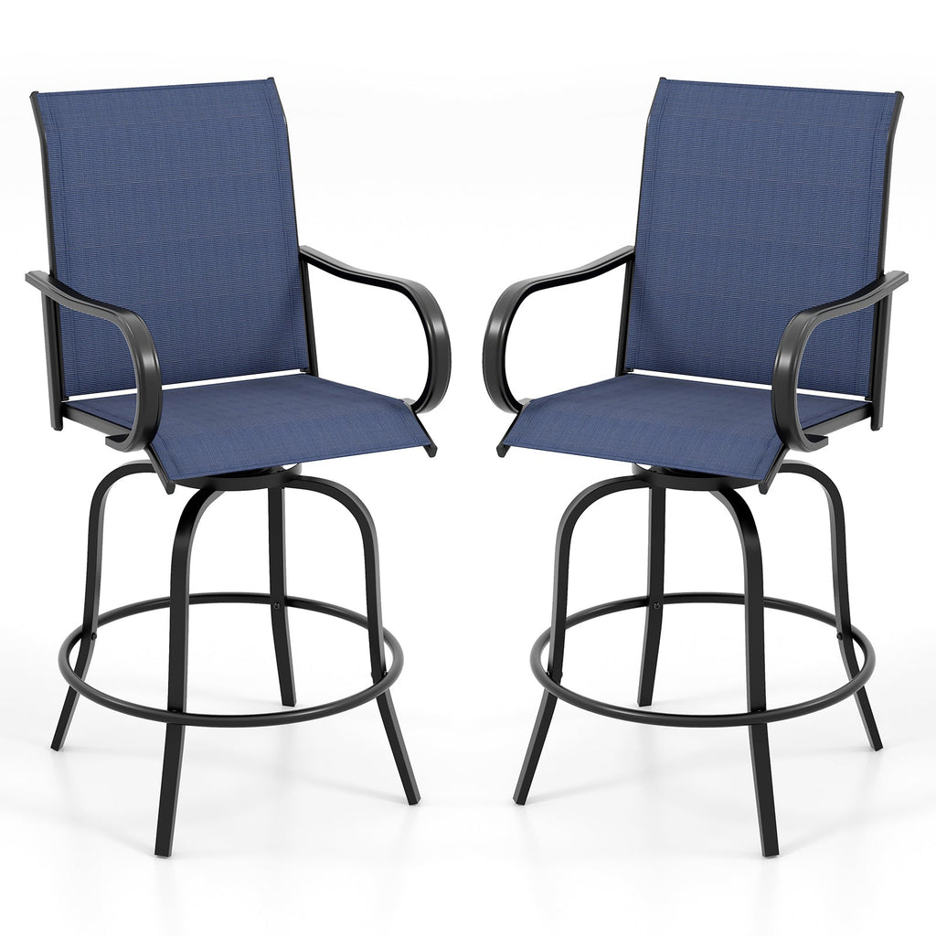 2 Pieces 360 Rotating Bar Stool Set with Armrests for Patio