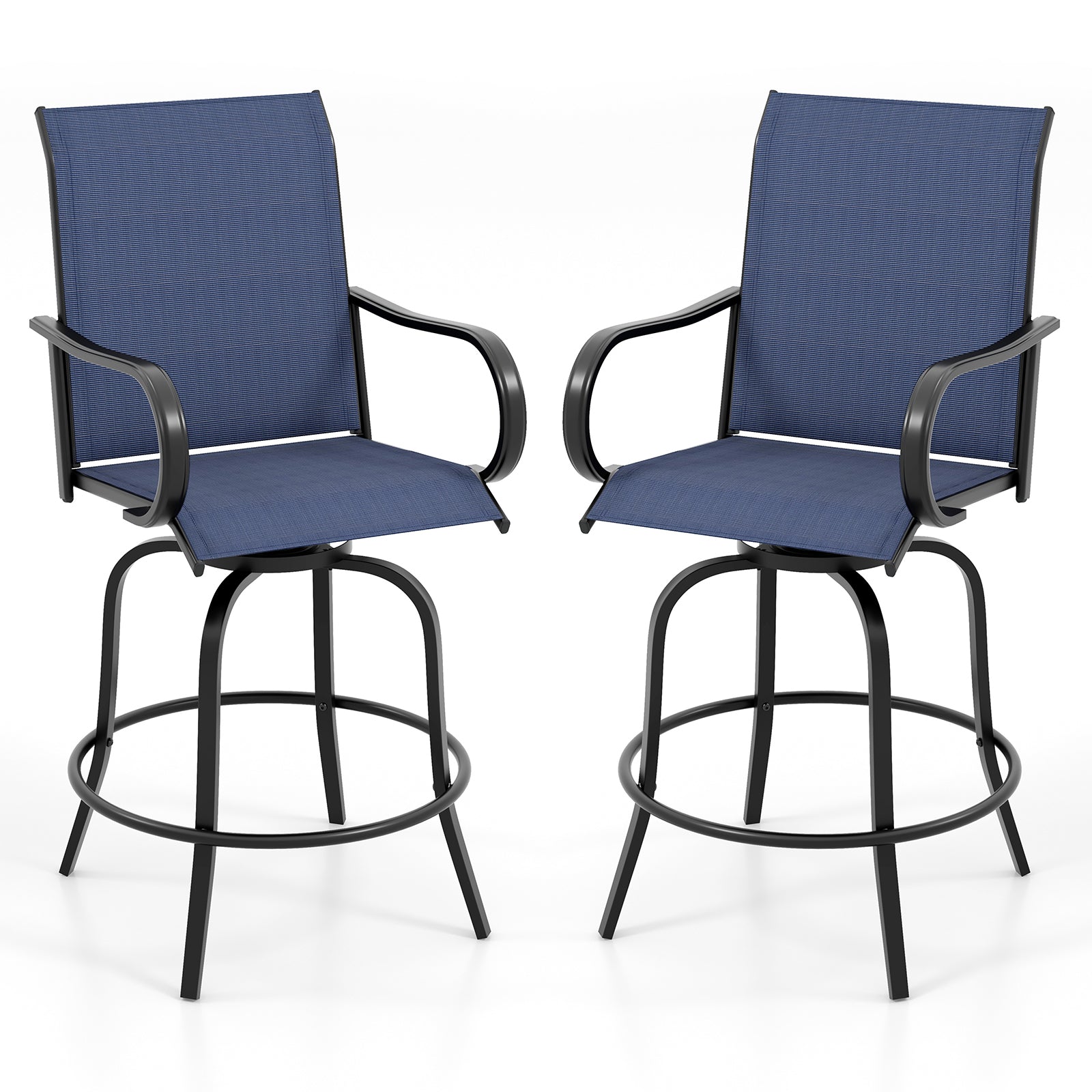 2 Pieces 360 Rotating Bar Stool Set with Armrests for Patio