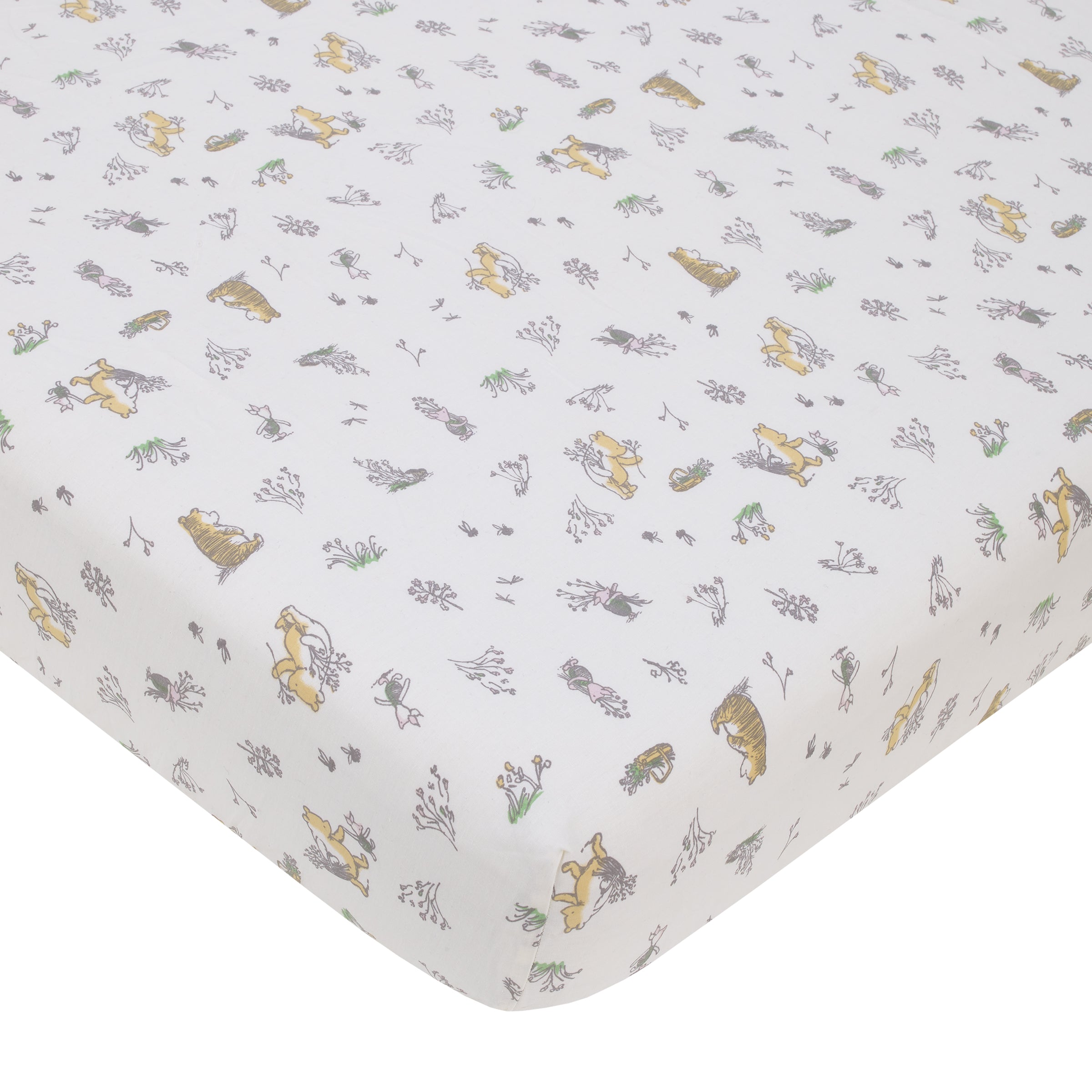 Classic Pooh Naturally Friends Ivory and Taupe Piglet, Eeyore, and Tigger 3 Piece Nursery Crib Bedding Set - Comforter, 100% Cotton Fitted Crib Sheet, and Crib Skirt