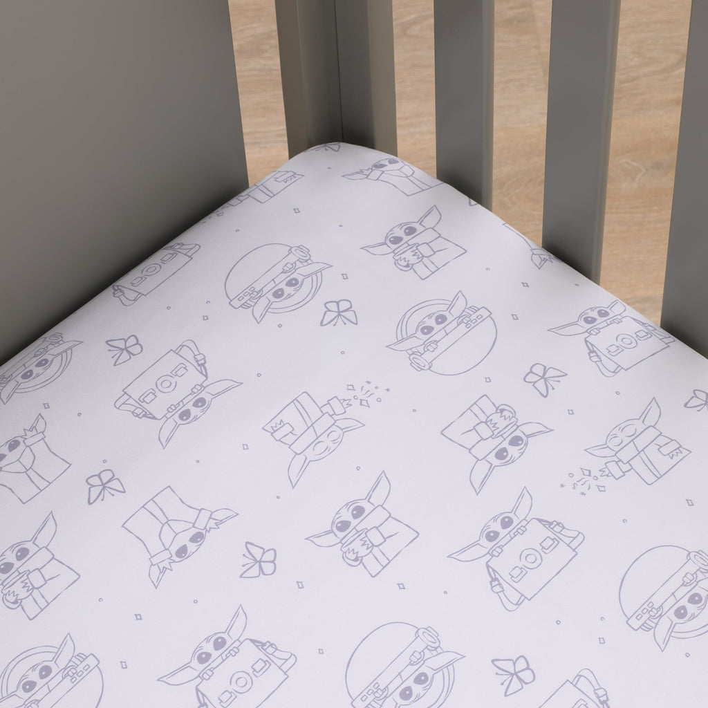 Grogu Cutest in the Galaxy Cream and White Nursery Fitted Crib Sheet