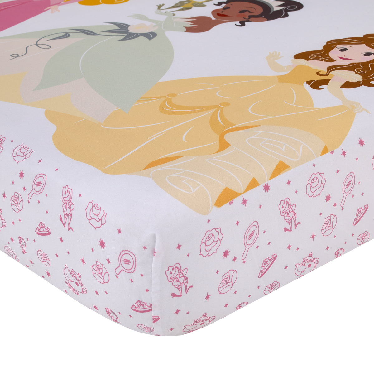 Princess Make A Wish Pink, White and Yellow "Once Upon a Time" Nursery Photo Op Fitted Crib Sheet