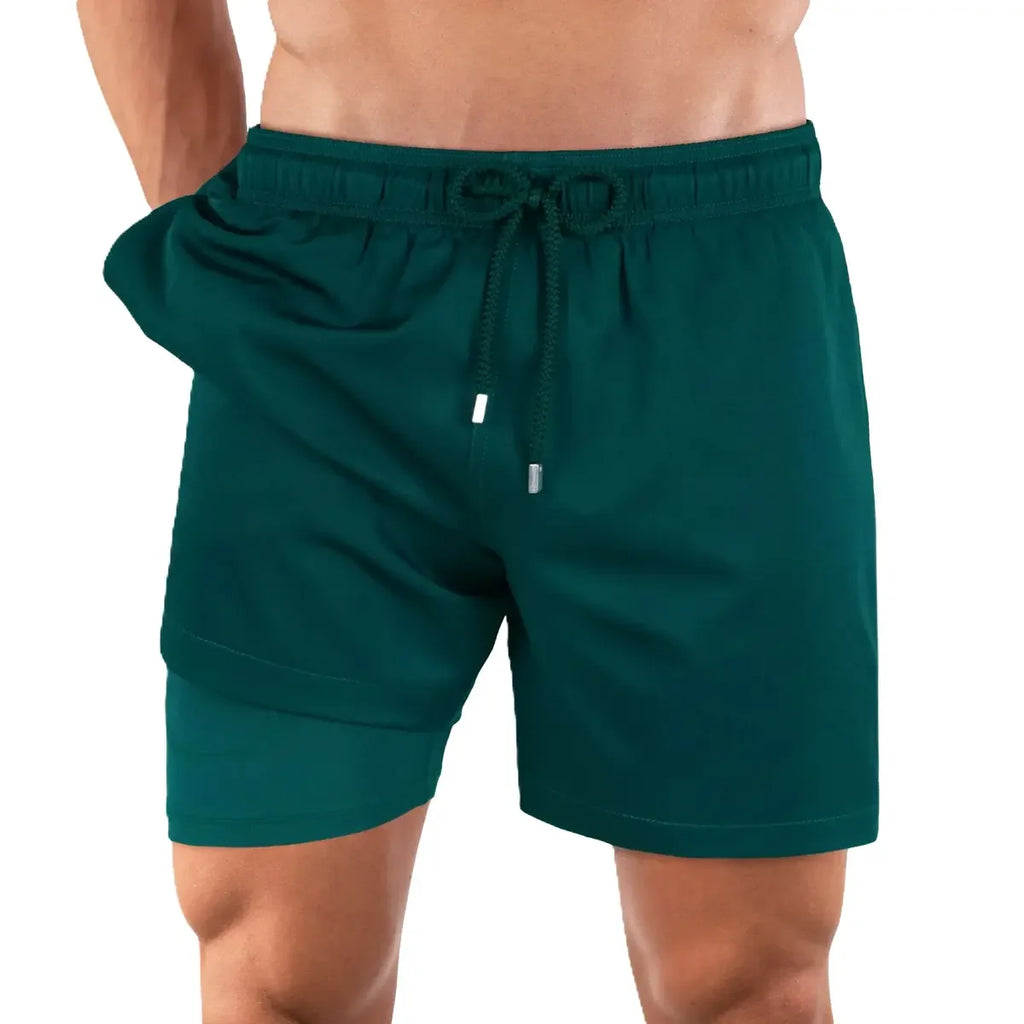 Night Green Hybrid Short, Compression Lined Swim and Resort Trunk