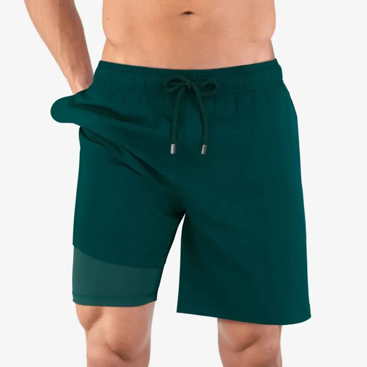 Night Green Hybrid Short, Compression Lined Swim and Resort Trunk