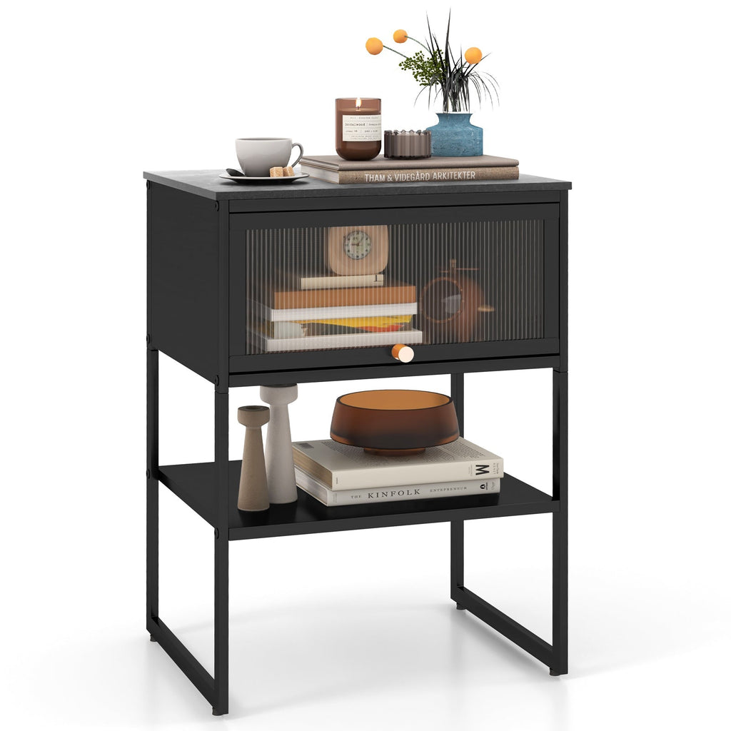 Nightstand with Flip up Door Storage Shelf