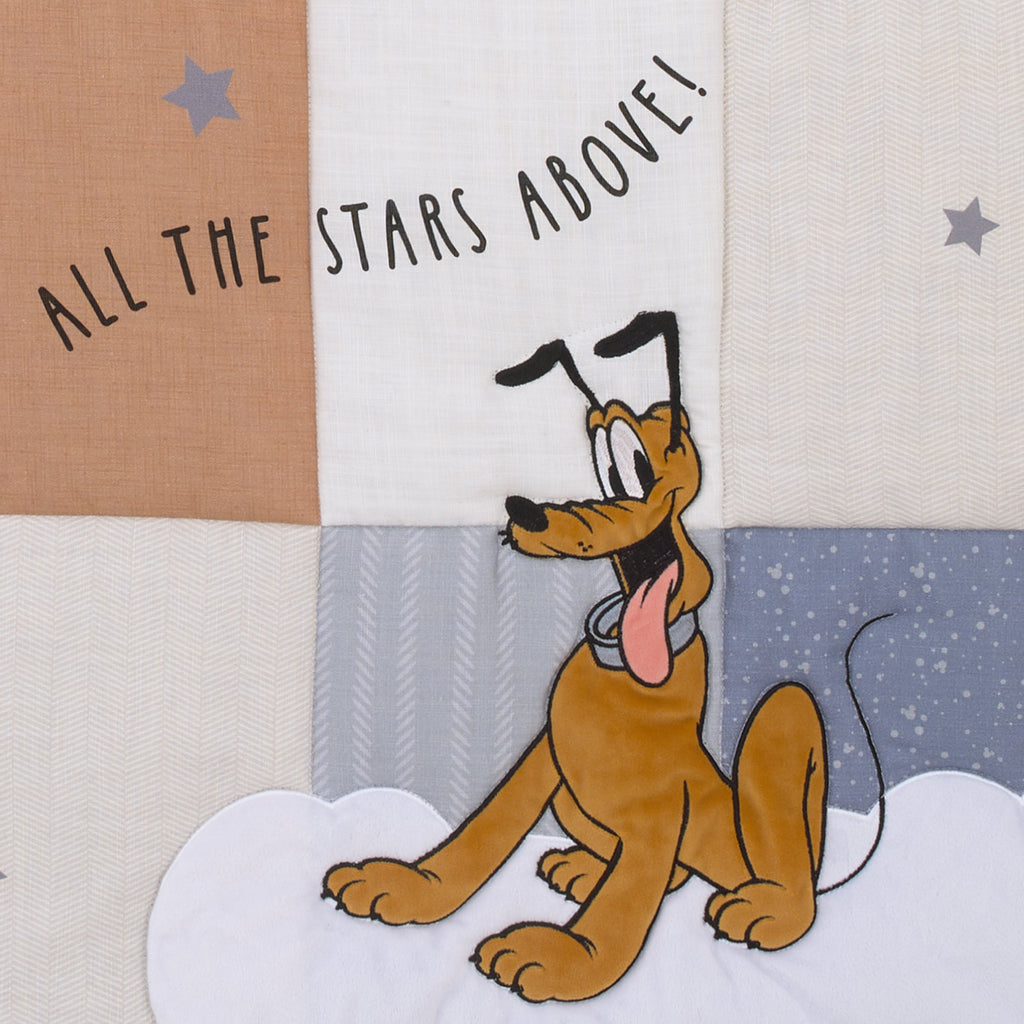 Mickey Mouse Love Mickey Gray, Navy, and Tan Donald Duck and Pluto, Clouds and Stars 3 Piece Nursery Crib Bedding Set - Comforter, Fitted Crib Sheet, and Crib Skirt