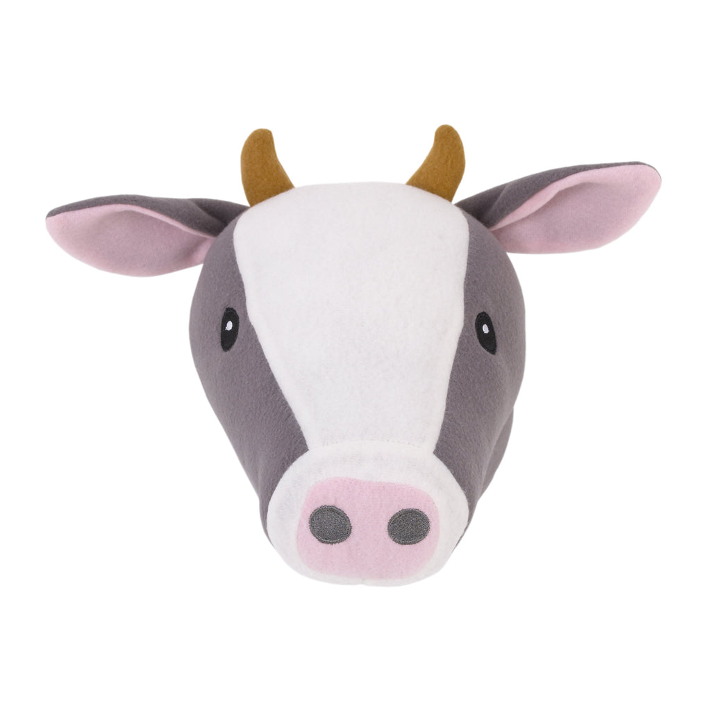 Plush Fleece Grey and White Cow Head Wall DÃ©cor