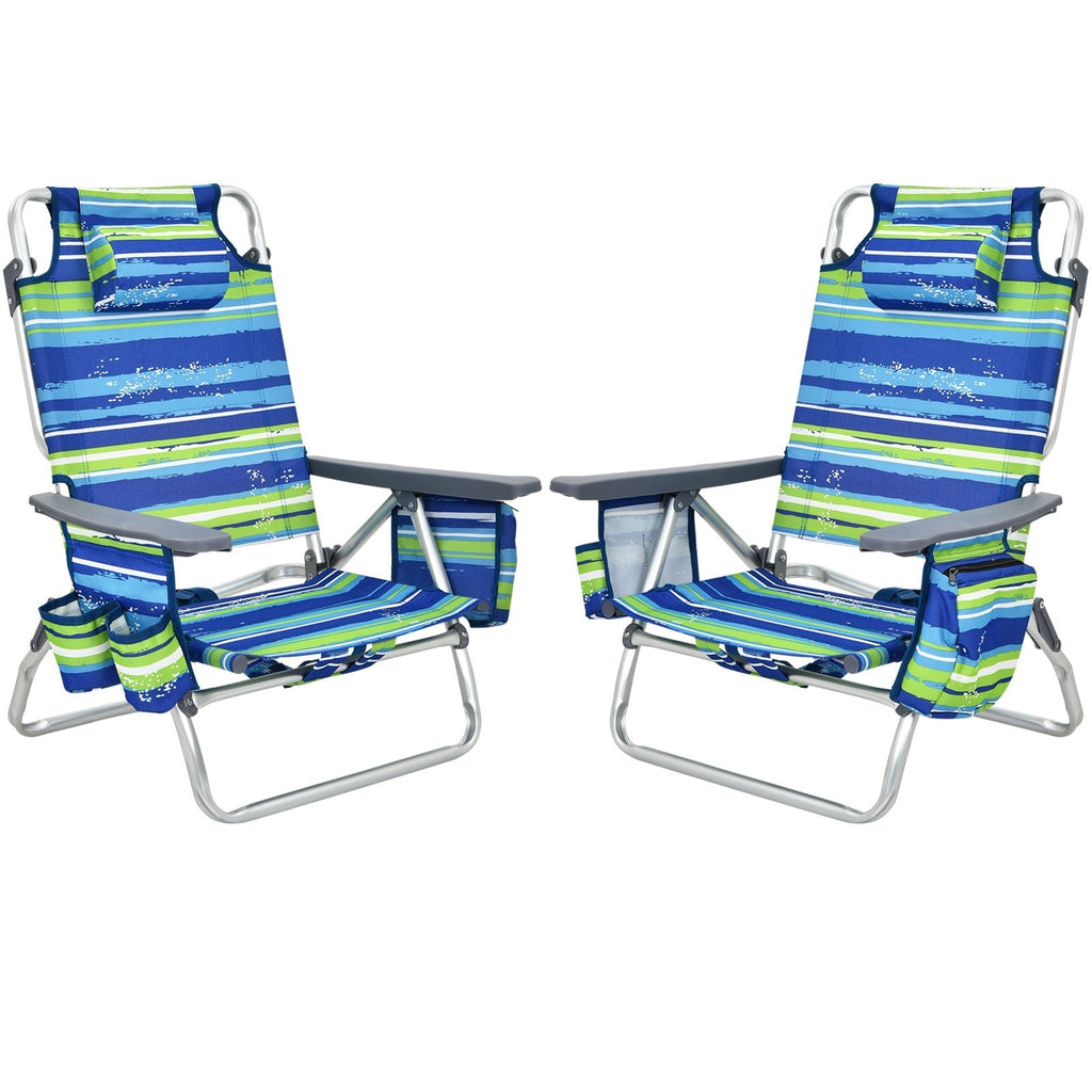 2 Pieces Folding Backpack Beach Chair with Pillow-Pink
