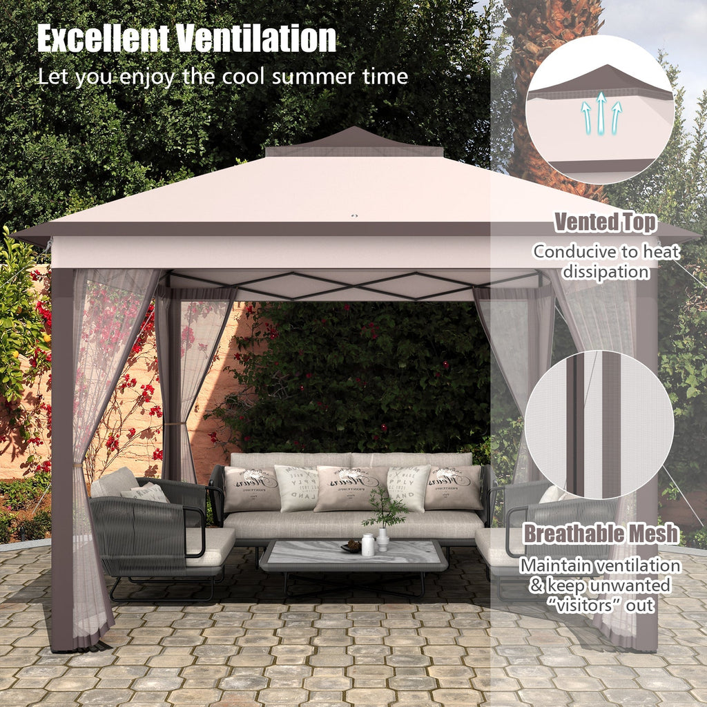 11 x 11 Feet 2-Tier Pop-Up Gazebo Tent Portable Canopy Shelter Carry Bag Mesh