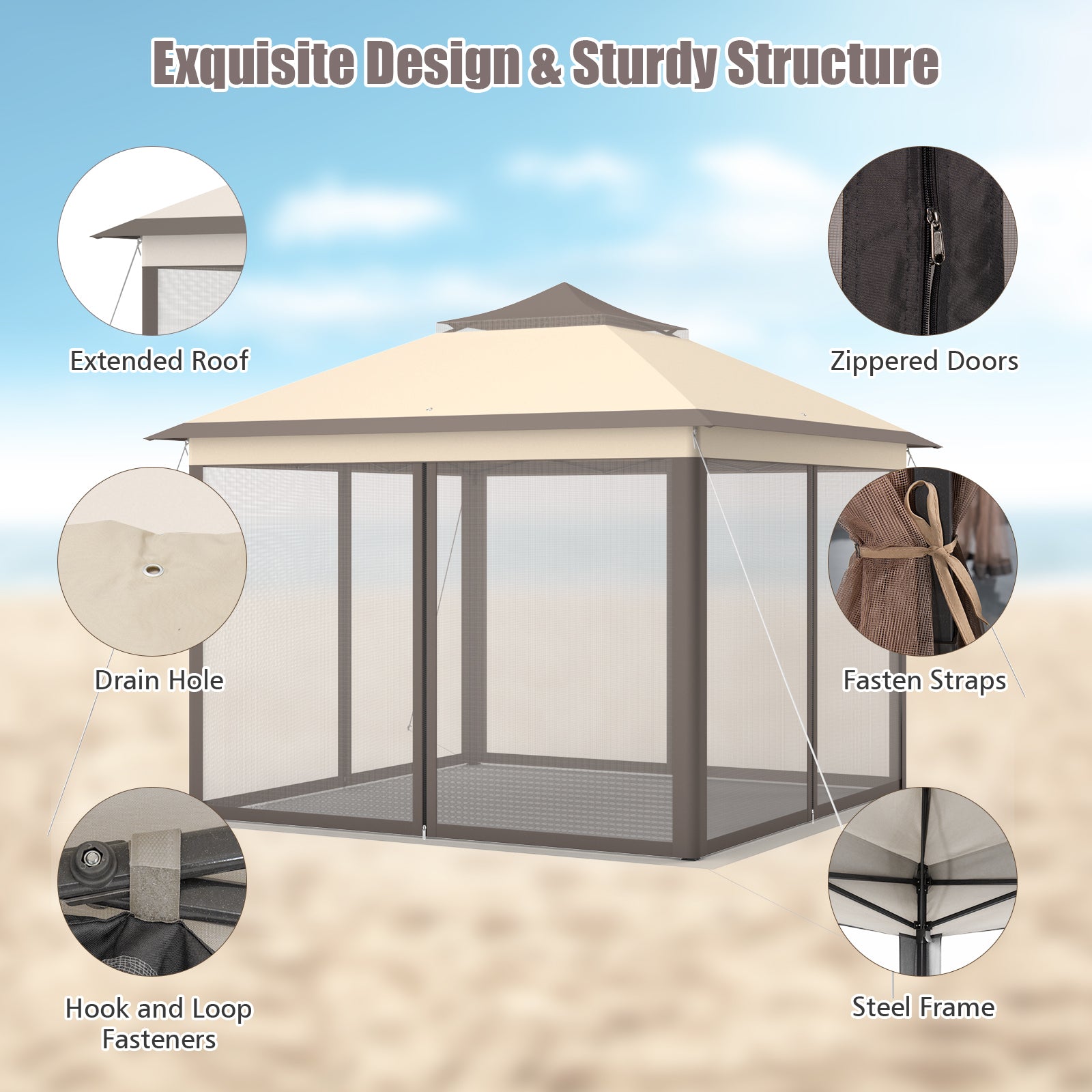 11 x 11 Feet 2-Tier Pop-Up Gazebo Tent Portable Canopy Shelter Carry Bag Mesh