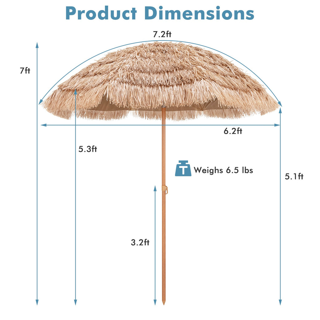 7.2 Feet Patio Thatched Tiki Umbrella Hawaiian Hula Beach Umbrella