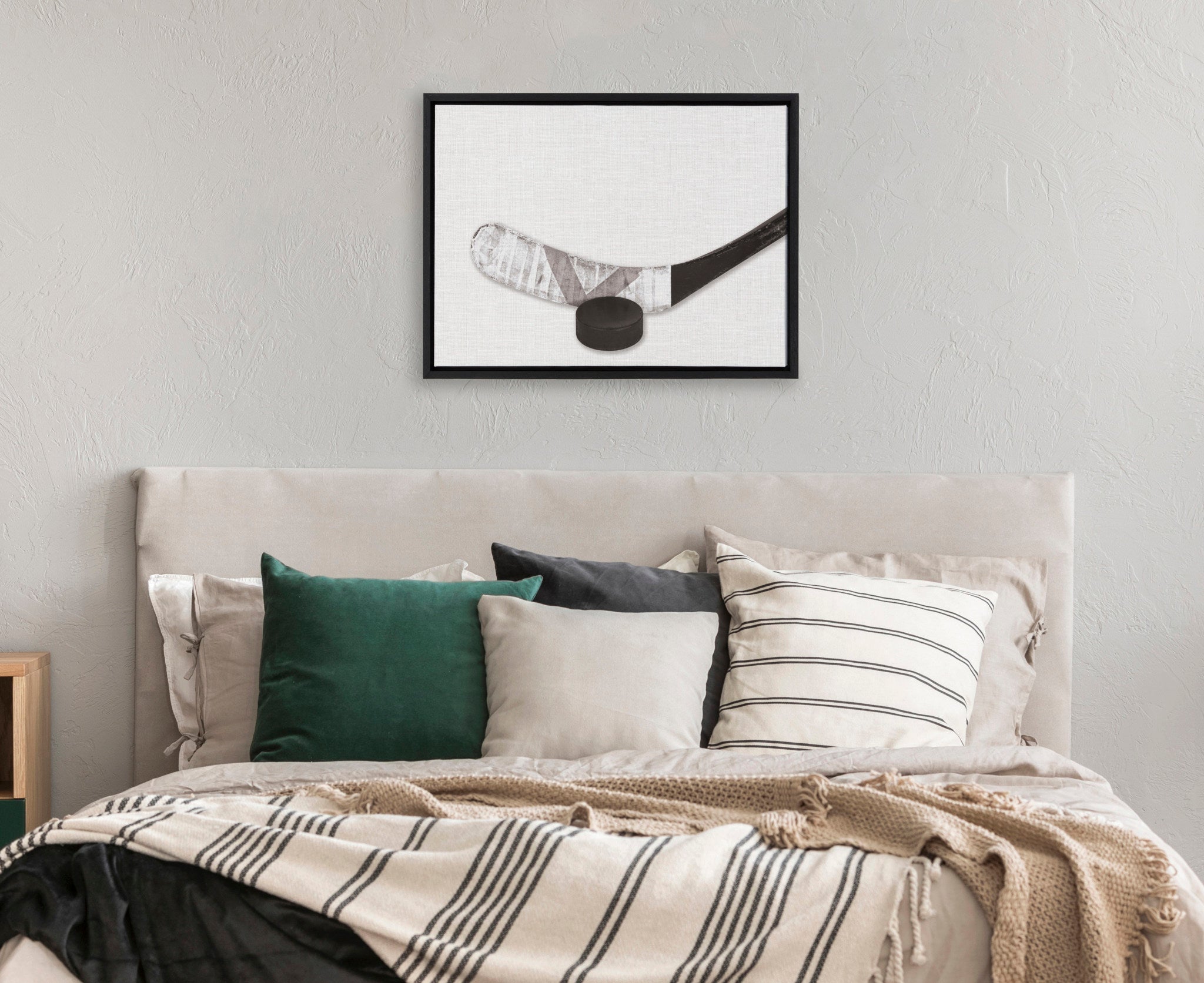 Sylvie Horizontal Hockey Stick And Puck Portrait Framed Canvas, Black 18x24
