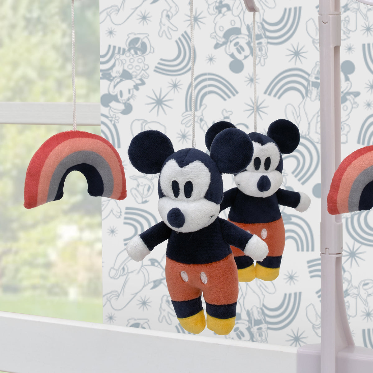 Mickey and Friends Red and Black Mickey Mouse with Multi-Colored Rainbows Musical Mobile