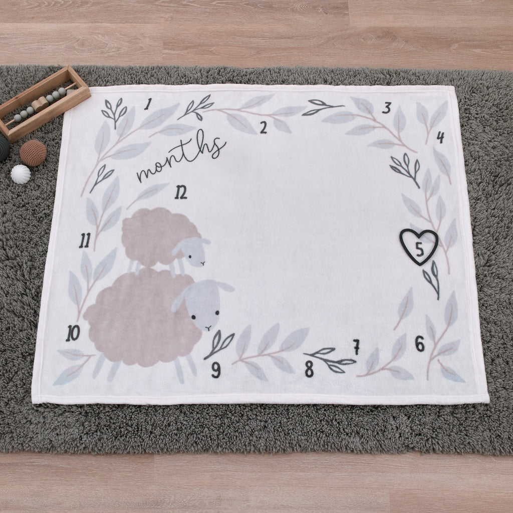 NoJo Together is Better White, Gray, and Taupe Mama and Baby Lamb Milestone Blanket