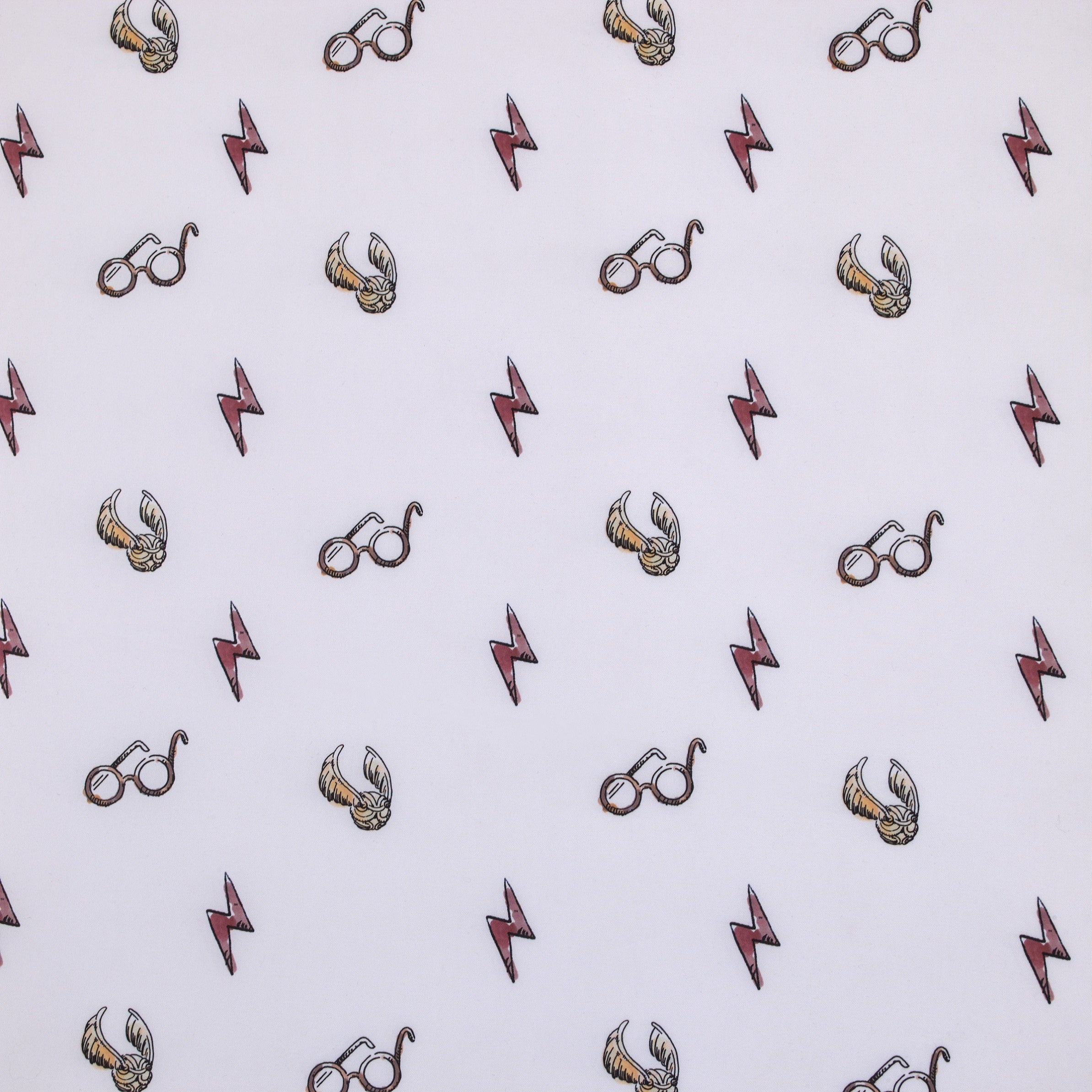 Harry Potter White, Red, and Gold Lightning Bolt, Golden Snitch and Glasses Nursery Fitted Mini Crib Sheet