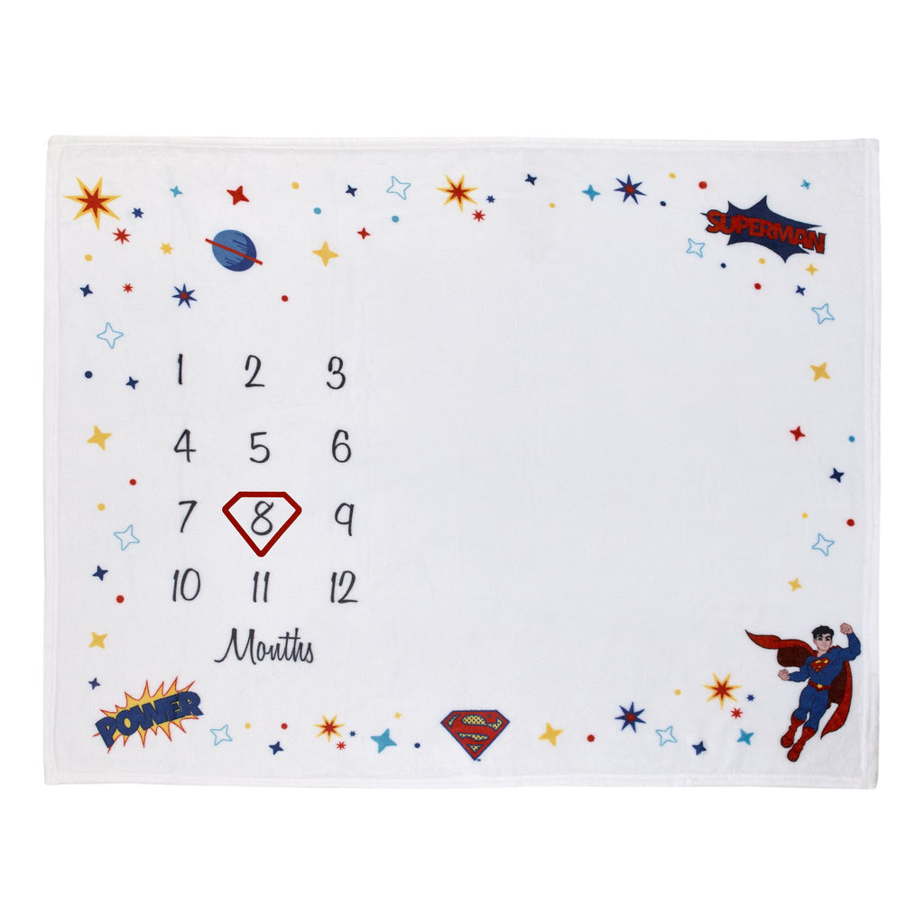 Superman White and Red Power, Icon, and Stars Milestone Baby Blanket
