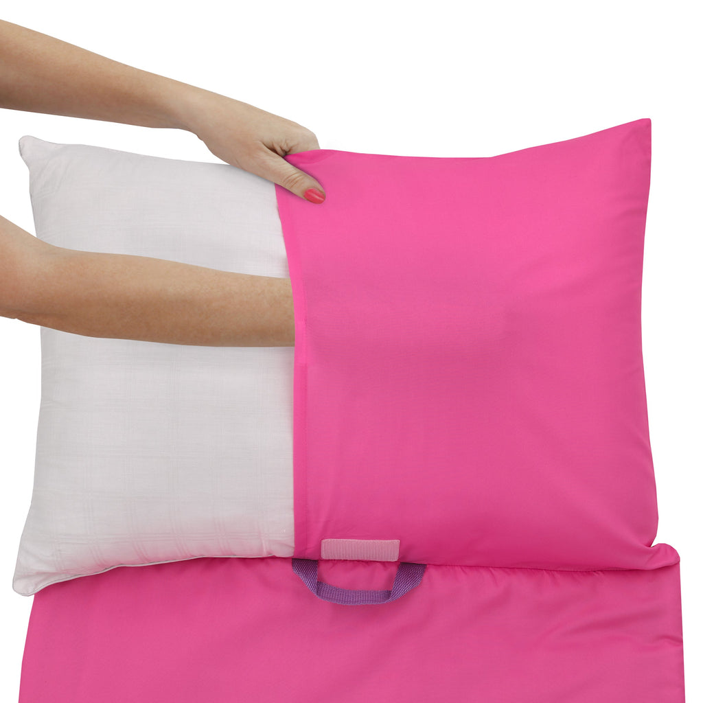 Princesses Courage and Kindness Pink, Blue, and White Ariel, Tiana, Moana, Jasmine, Cinderella, Mulan, Belle, and Snow White Deluxe Easy Fold Toddler Nap Mat