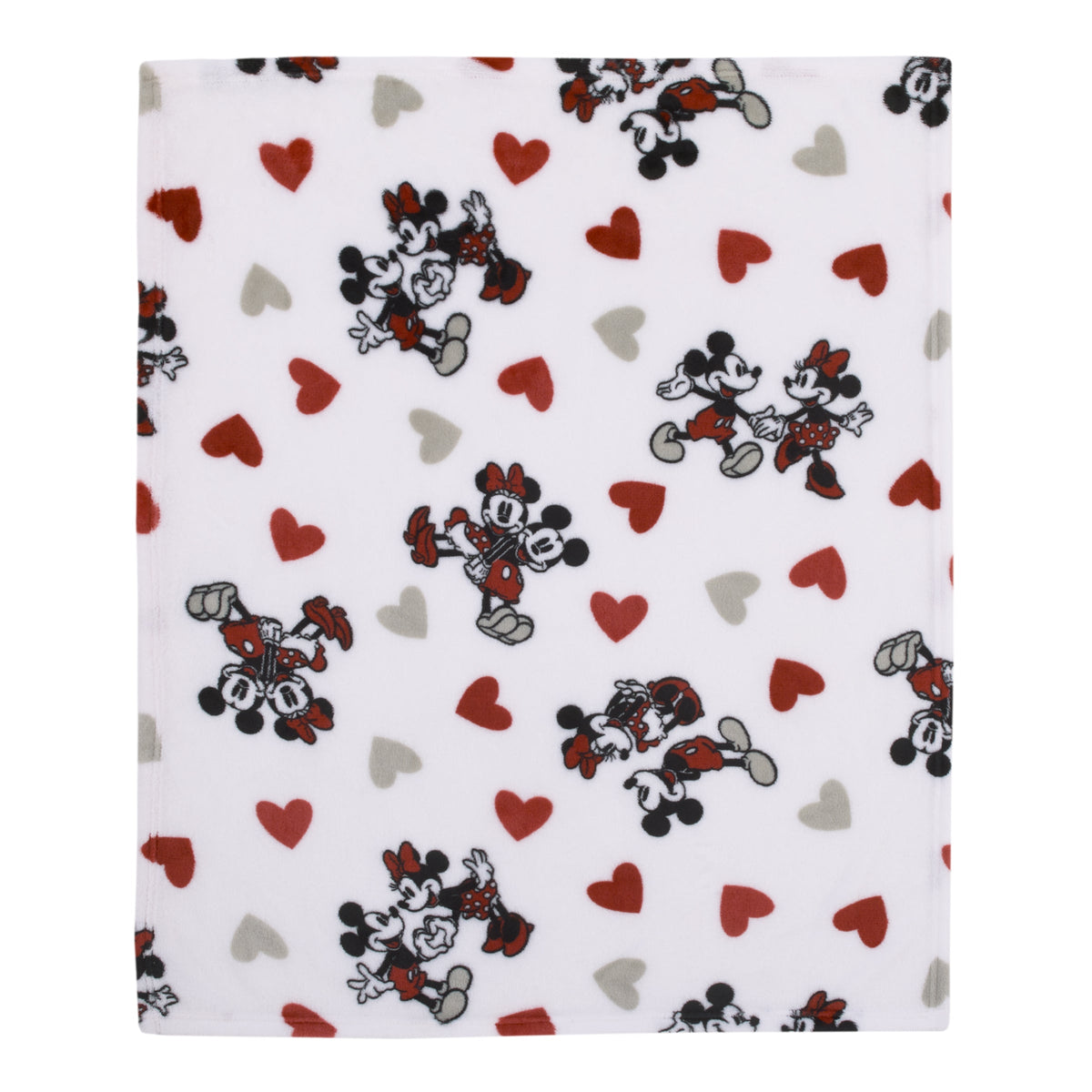 Mickey Mouse & Minnie Mouse Red, Gray, and White Valentine Hearts Super Soft Plush Baby Blanket