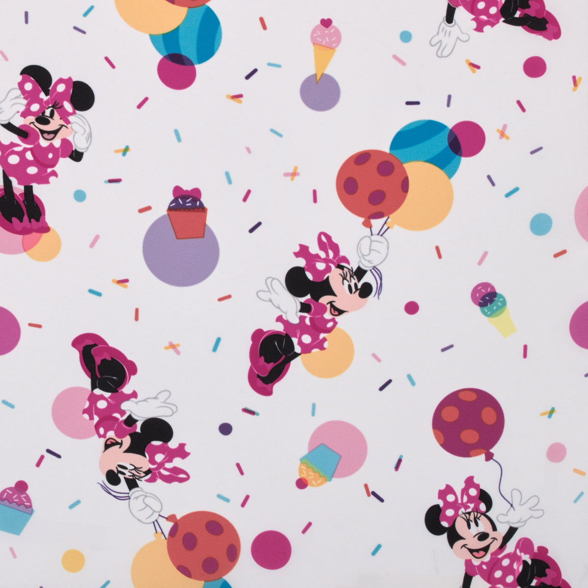 Minnie Mouse Let's Party Pink, Lavender, and White Balloons, Cupcakes, and Confetti Preschool Nap Pad Sheet