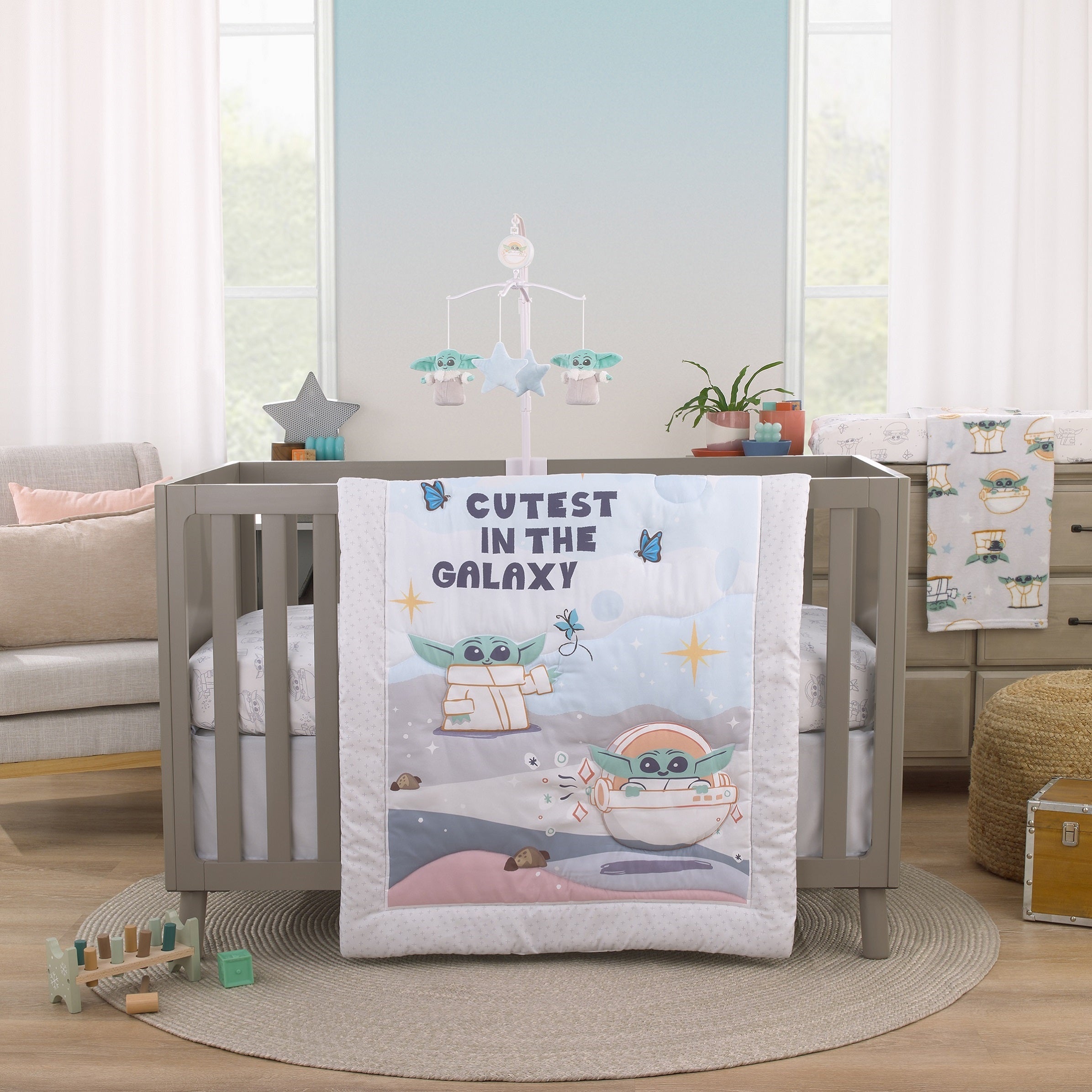 Grogu Cutest in the Galaxy Cream and White Super Soft Contoured Changing Pad Cover