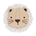 Natural Wood Lion Wall Decor with Ivory Yarn Mane