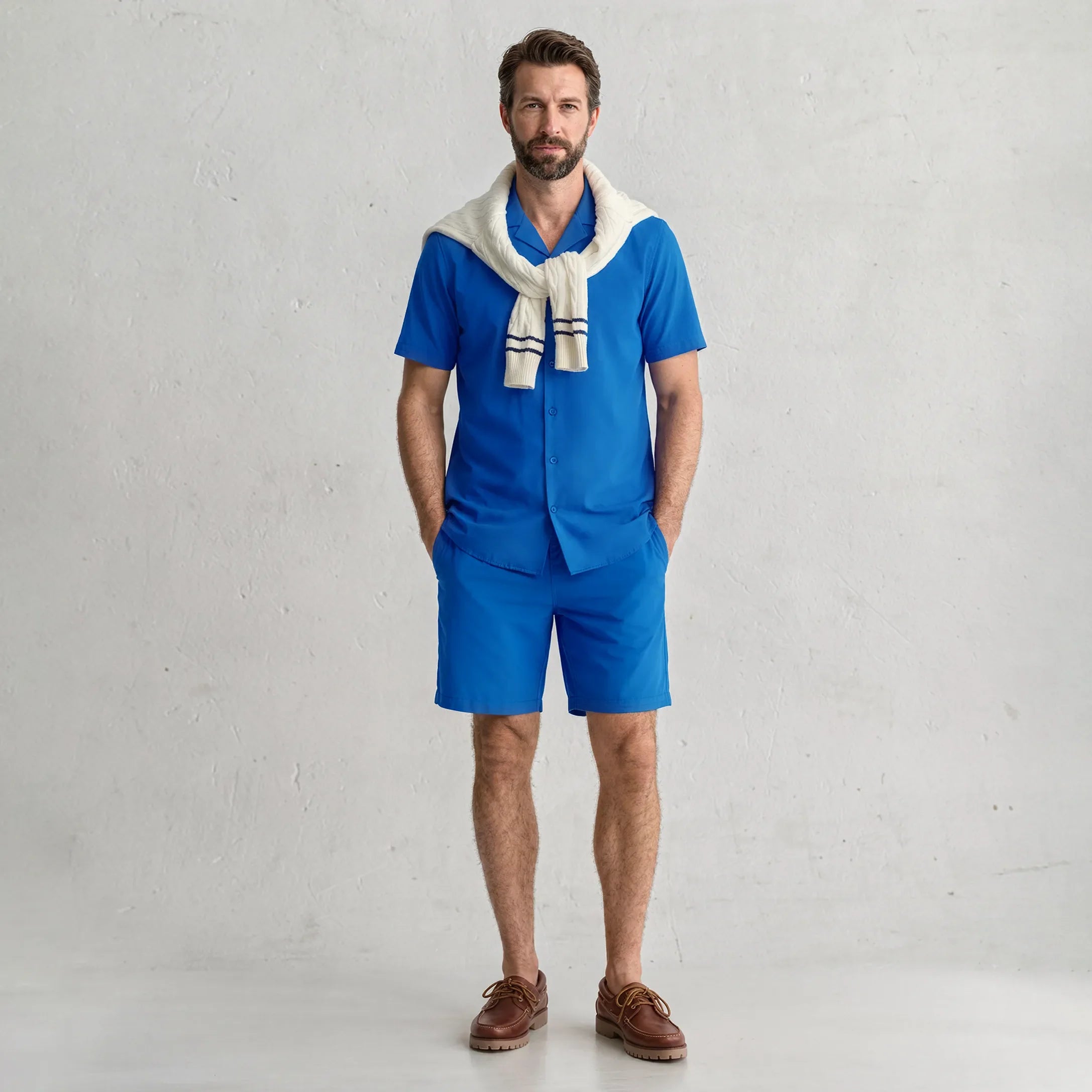 Ocean Blue Men's Button Down Resort Shirt, Modern Fit