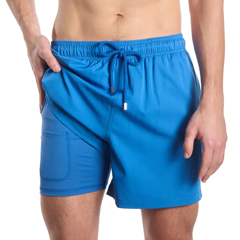Ocean Blue Hybrid Short, Compression Lined Swim and Resort Trunk