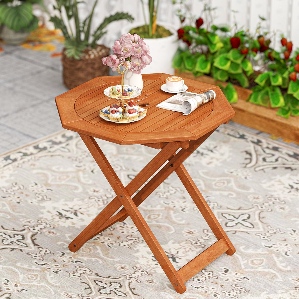 Octagon Folding Patio Table with 2 Inches Umbrella Hole
