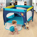 Odoland 39''x 39'' Infant Toddler Foldable Playpen Playard With Mattress Rail Fence Blue