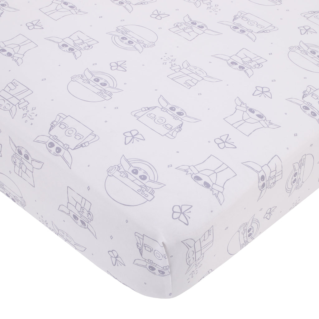 Star Wars Grogu Cutest in the Galaxy Cream, Green, and White 3 Piece Nursery Crib Bedding Set - Comforter, Fitted Crib Sheet, and Crib Skirt