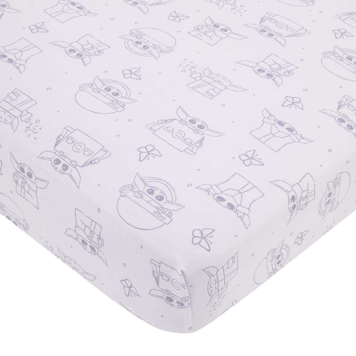 Star Wars Grogu Cutest in the Galaxy Cream, Green, and White 3 Piece Nursery Crib Bedding Set - Comforter, Fitted Crib Sheet, and Crib Skirt