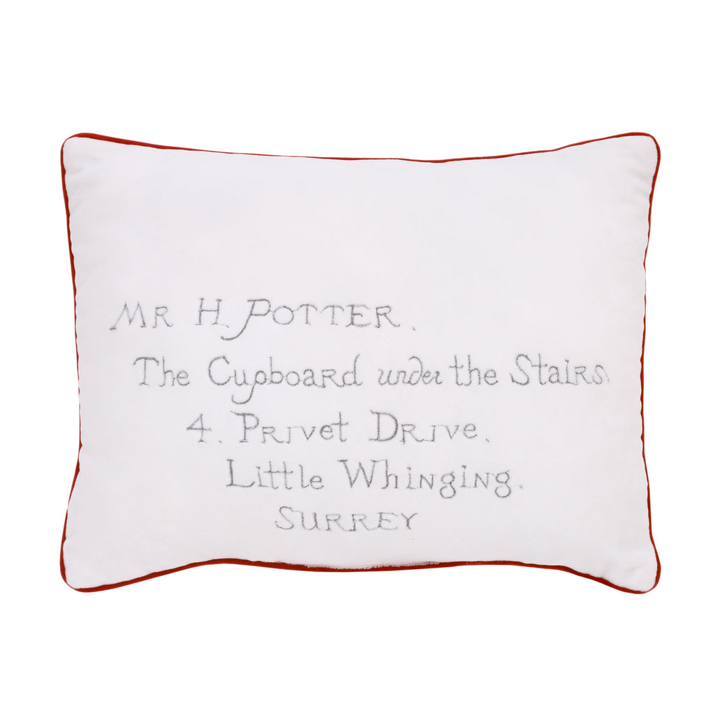 Harry Potter Welcome Little Wizard Red, and White Addressed Letter Decorative Pillow