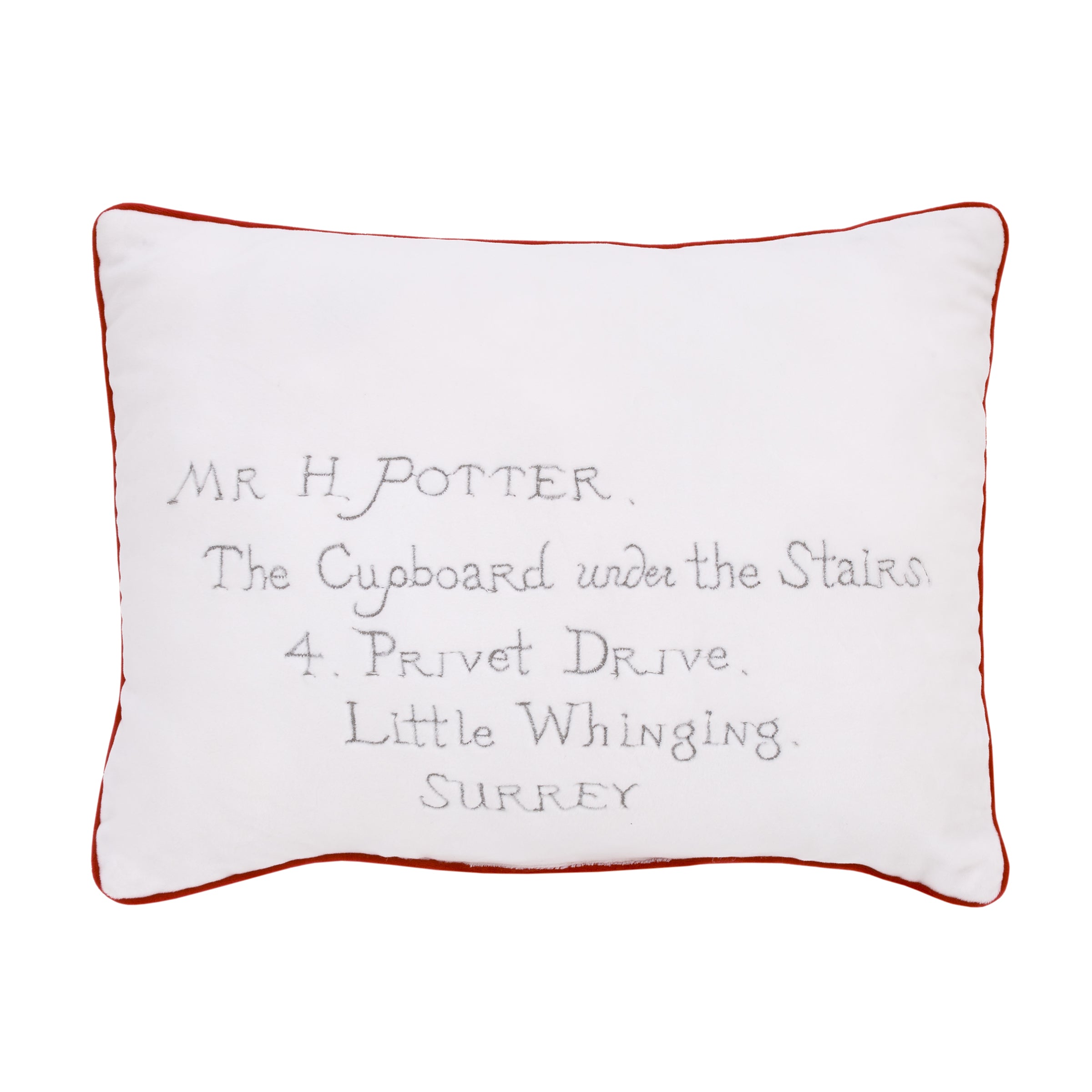 Harry Potter Welcome Little Wizard Red, and White Addressed Letter Decorative Pillow