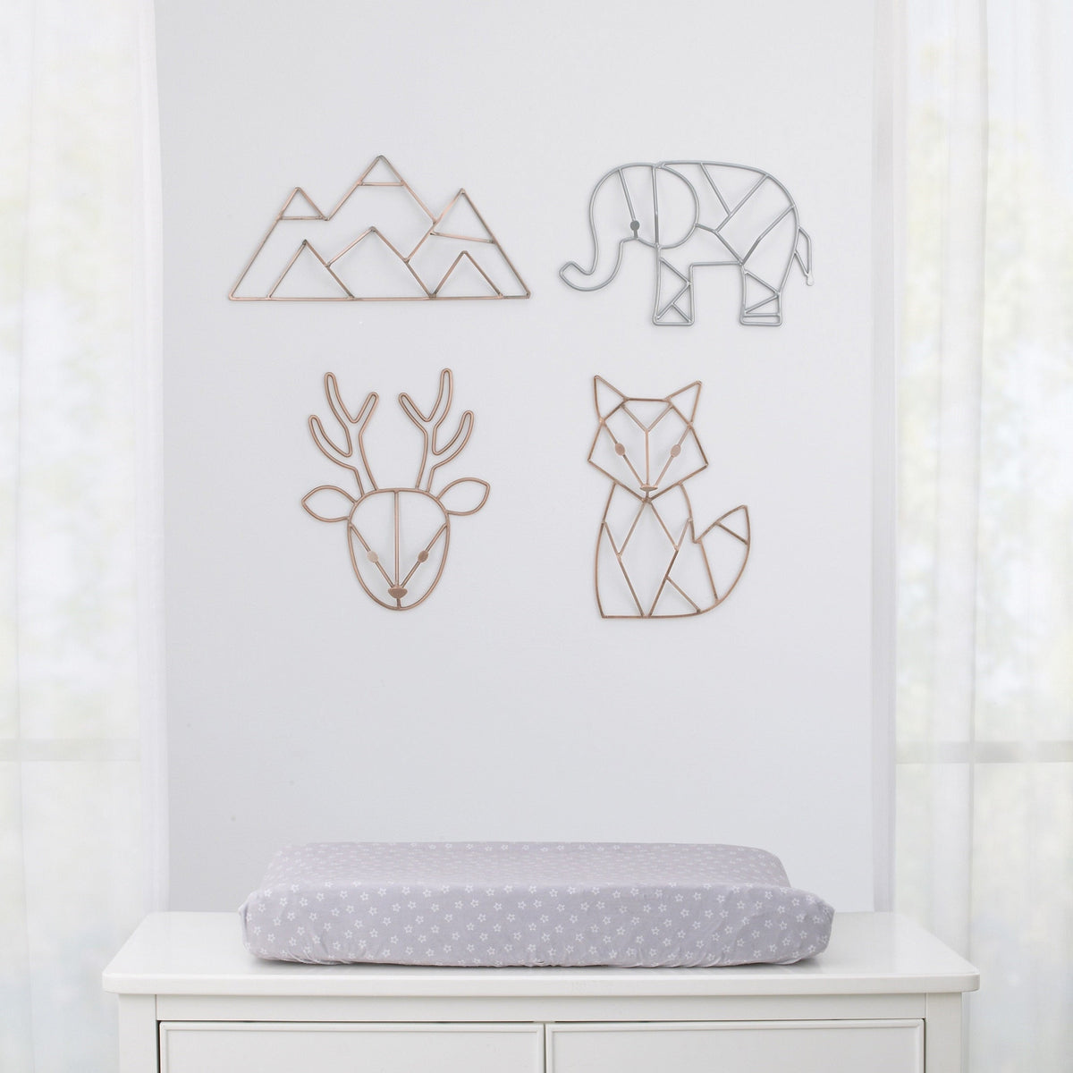 Elephant Shaped Wire Nursery Wall Decor, Grey Finish
