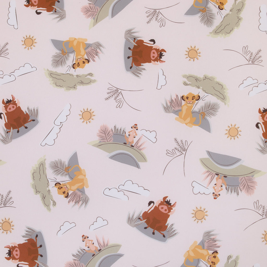 Disney Lion King Ivory, Sage, Gold, and Brown, Simba, Timon, and Pumba Super Soft Nursery Fitted Mini Crib Sheet