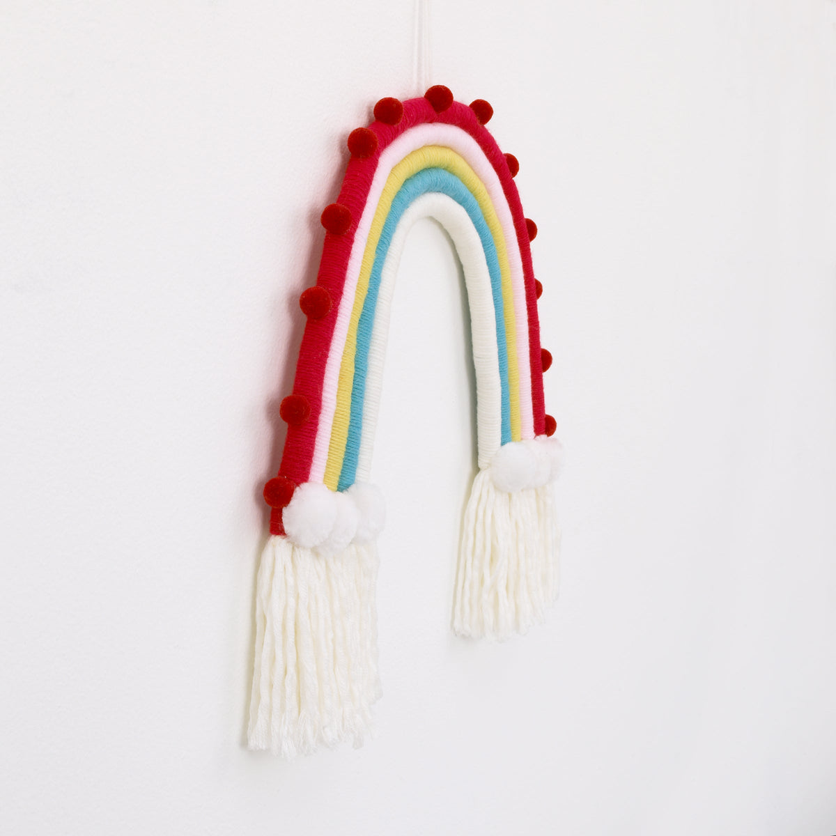 Rainbow Tapestry Red, Pink, Yellow, Blue and White Yarn Wall DÃ©cor