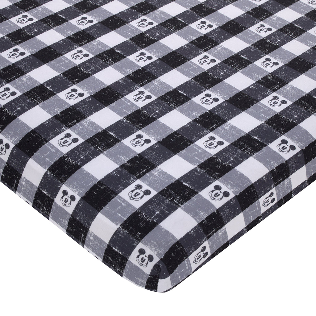 Mickey Mouse - Black, White and Gray Plaid Nursery Fitted Mini Crib Sheet
