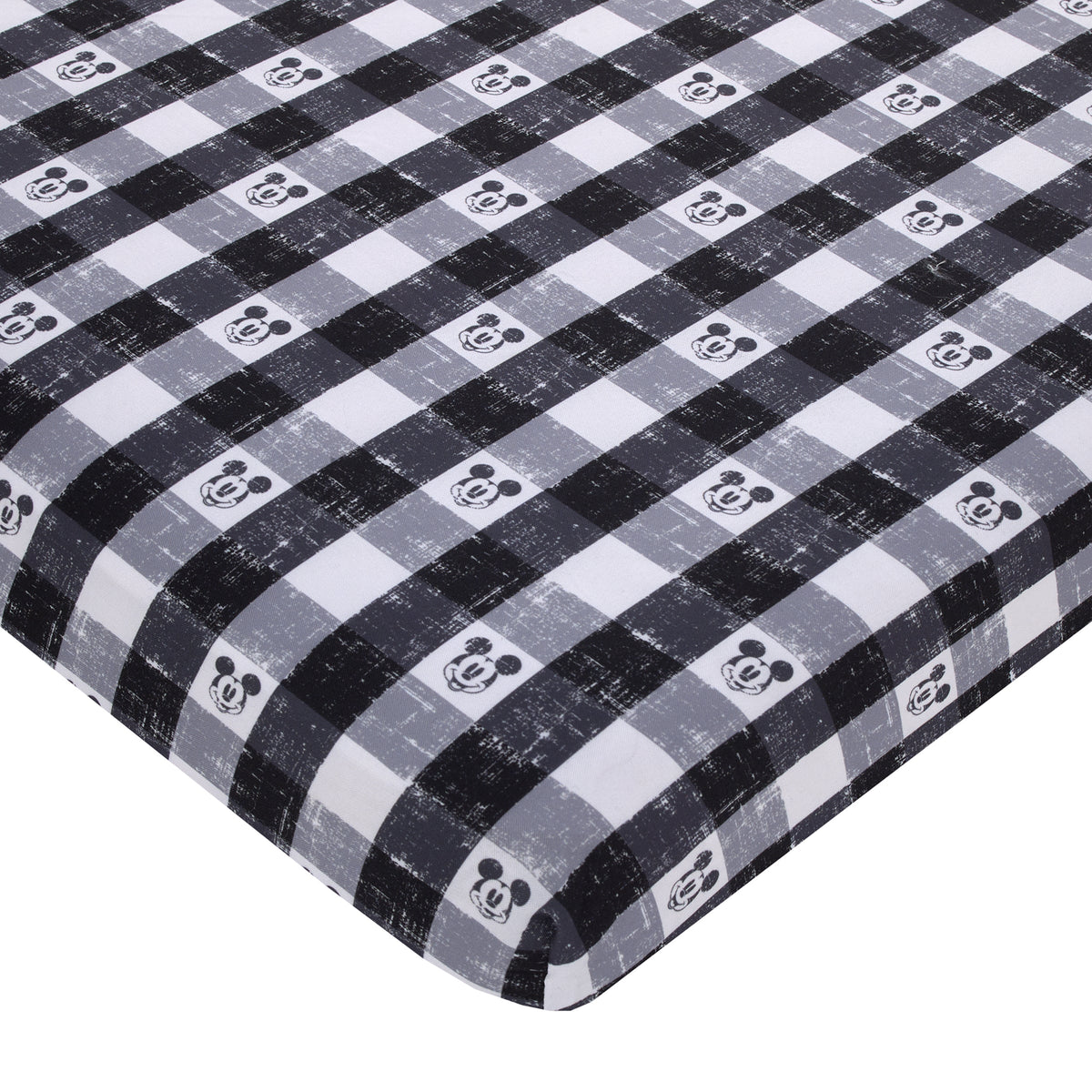 Mickey Mouse - Black, White and Gray Plaid Nursery Fitted Mini Crib Sheet