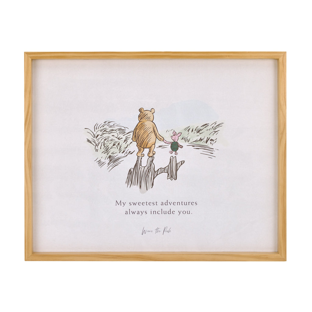 Winnie the Pooh - Classic Pooh "My Sweetest Adventures Always Include You" with Piglet Natural Pine Wood Framed Art Canvas Wall DÃ©cor