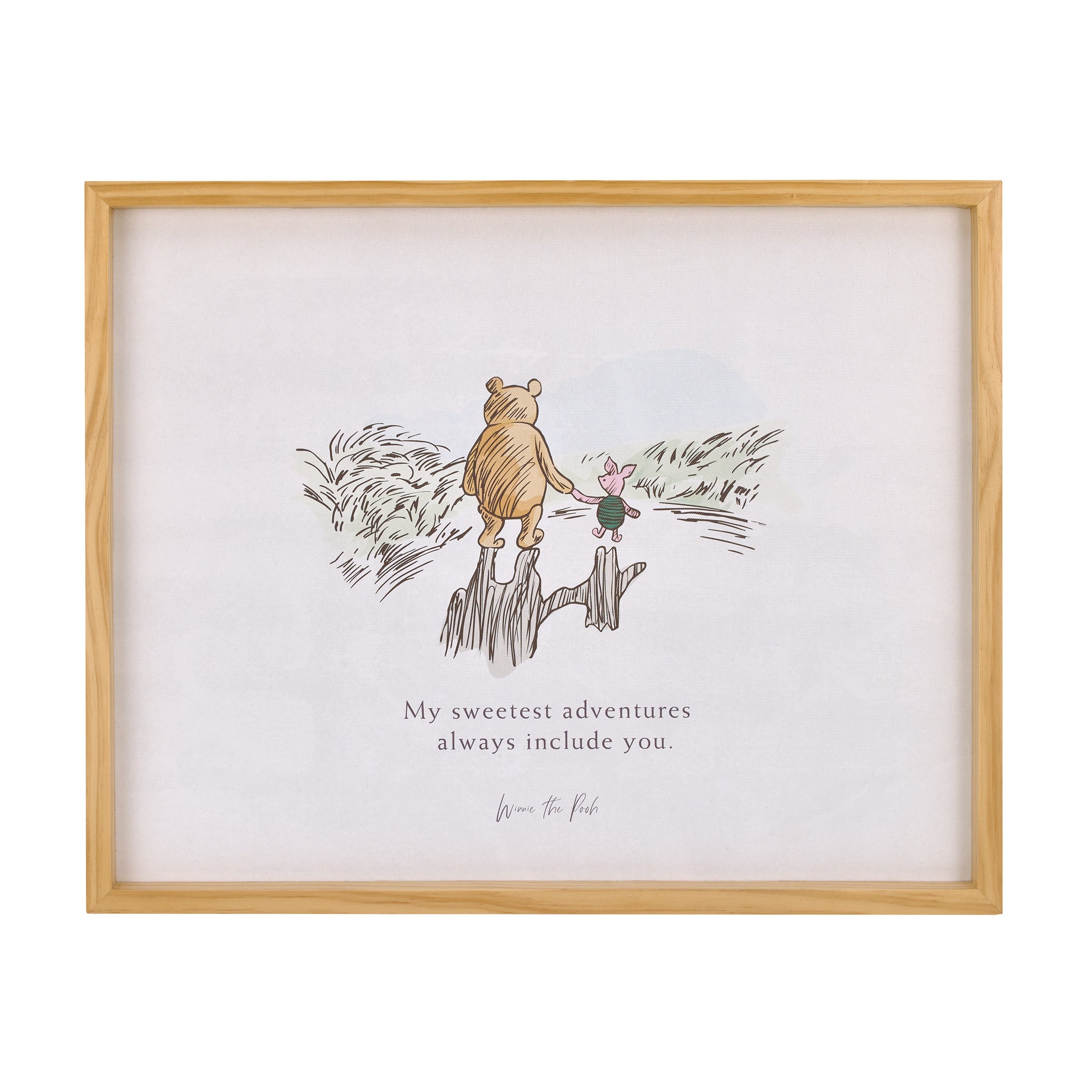 Winnie the Pooh - Classic Pooh "My Sweetest Adventures Always Include You" with Piglet Natural Pine Wood Framed Art Canvas Wall DÃ©cor