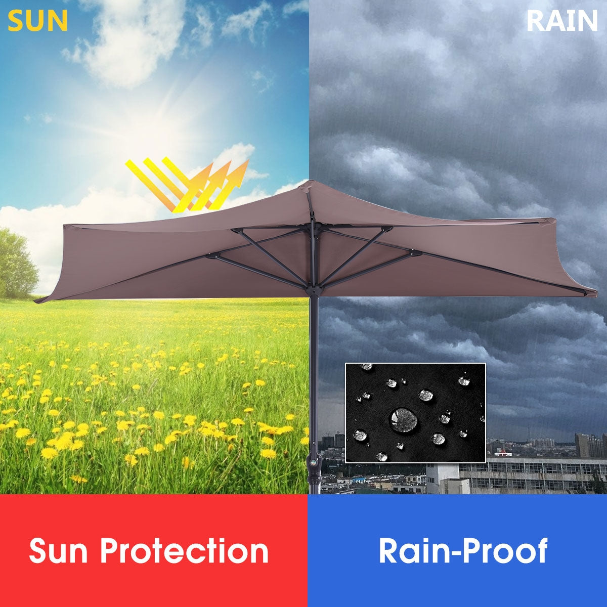 9Ft Patio Bistro Half Round Umbrella