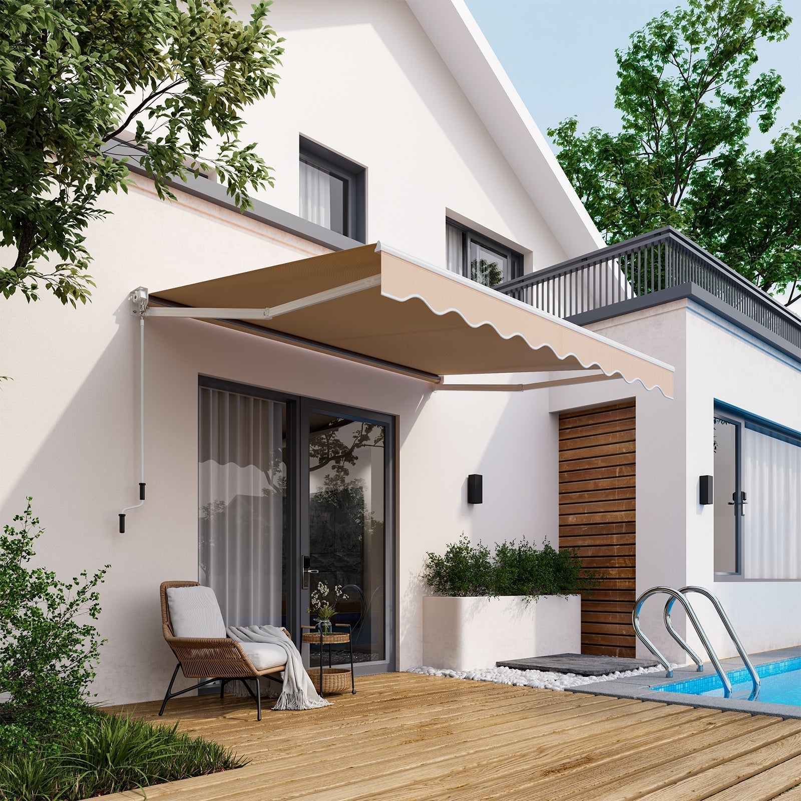 8 x 6.6 Feet Patio Retractable Awning with Manual Crank Handle