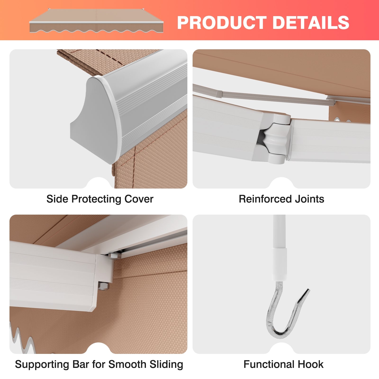 8 x 6.6 Feet Patio Retractable Awning with Manual Crank Handle